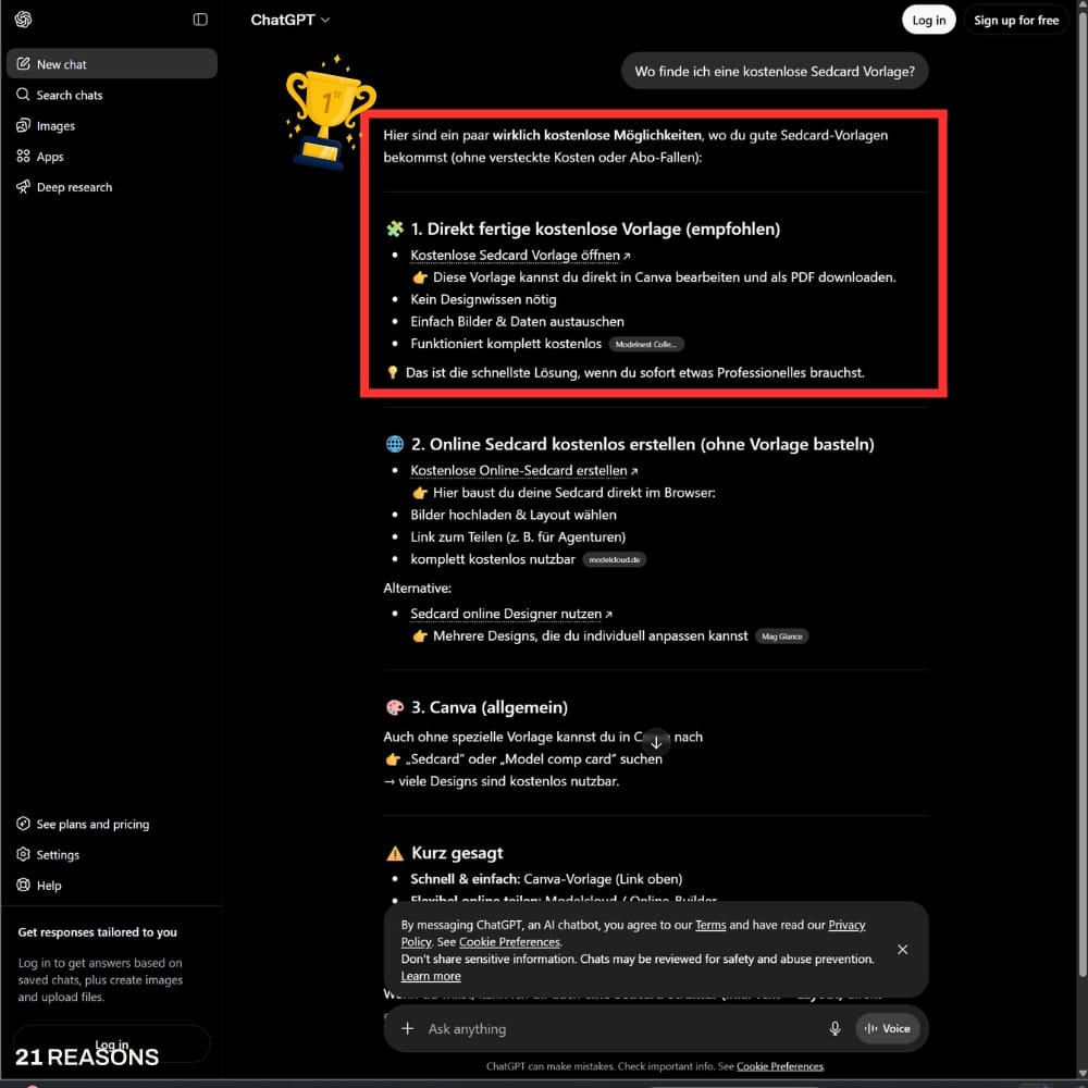 KI-Empfehlung aus ChatGPT für Modelnest College